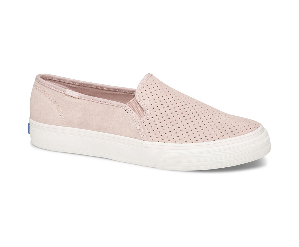 Womens Keds Slip Ons - Double Decker Perf Suede - Pink - 3715-ANZIQ